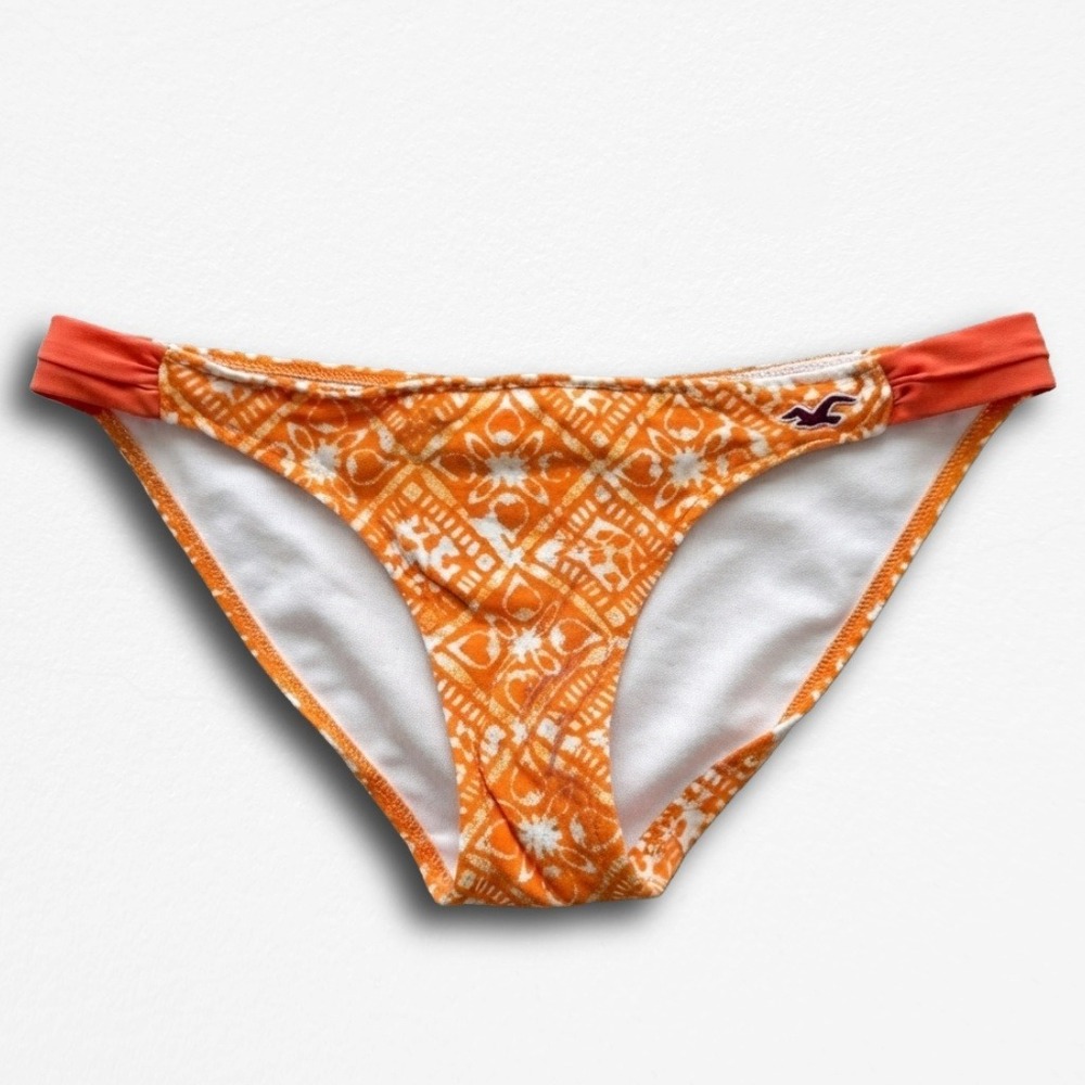 Hollister Womens Orange White Geometric Print Bikini Bottom Y2K Low Rise Small